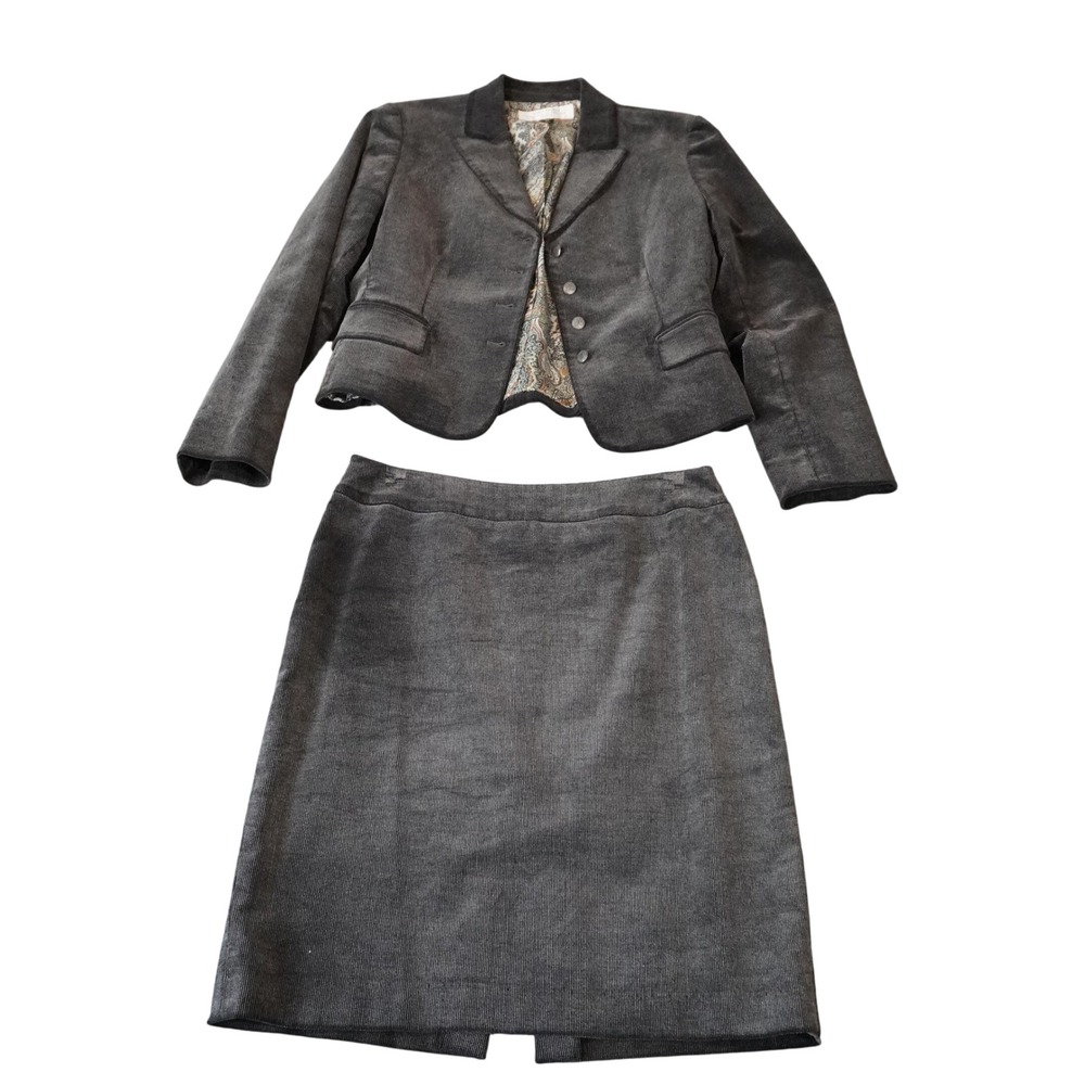 Tahari Arthur S. Levine Petite Gray Corduroy Blazer Skirt Suit Set 6P